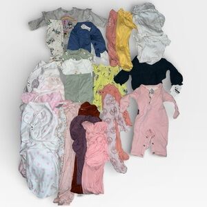 29 Newborn Baby Girl Lot Bamboo sacks, Onesies, Tie Sleep Sacks, 1piece Outfits